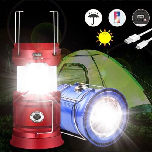 Solar Camping Light Rechargeable Outdoor Waterproof Tent Fishing Emergency Lamp Flashlight Lighting USB Rechargeable Lantern