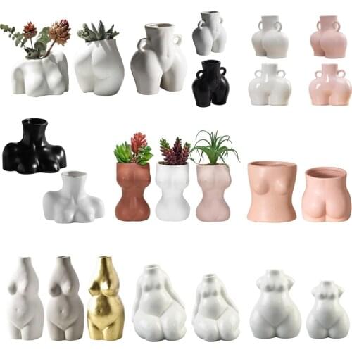 Nordic Style Female Body Plant Pot Resin Flower Vase Chest Butt Shaped Vase Planter For Modern Home Office Decorat Ornaments