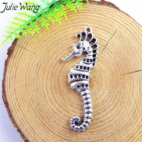 Julie Wang 10pcs Cute Sweet Sea horse Charms Marine Life Hippocampus Hollow Modeling Pendant Jewelry Making Accessories