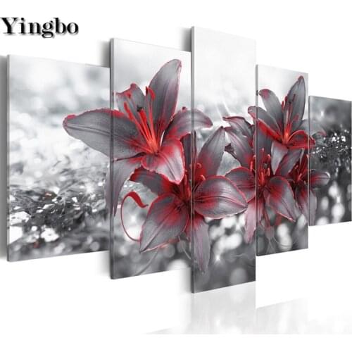 Full Square/Round 5 PCS Diamond Painting lily flower DIY 5D Mosaic Diamond Embroidery triptych painting for Living room decor