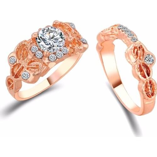 Flower White & Green crystal wedding RIing Rose Gold Color Stainless Steel ring For Women Circle CZ Fashion Jewelry Wholesale