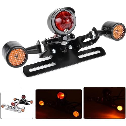Motorcycle Rear License Plate Bracket with LED Tail Light Turn Signal Lamp for Honda Yamaha Suzuki