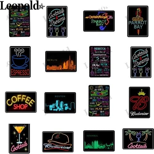Metal Retro Tin Plate Color Billboard Letter Card Board City Night View Wall Decoration Bar Club Home Decoration Metal Plate