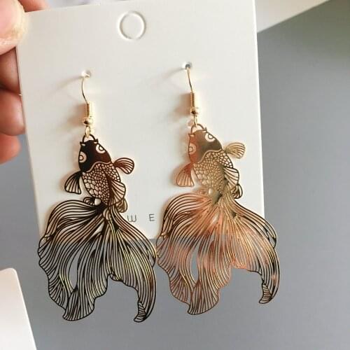 Fashion Koi Earrings Exaggerated Hollow Metallic Pendant Goldfish Earrings Geometric Earrings for Women Jewelry Fish Earrings
