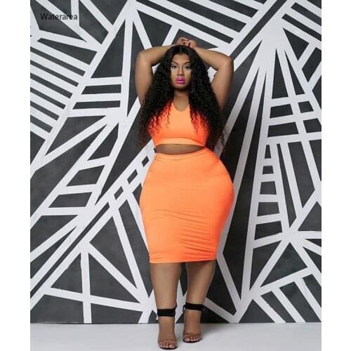 New Summer Plus Size Women O-Neck Sleeveless Vest With Pencil Knee Lengh Skirt Solid Color Casual Two-Piece Set DM040