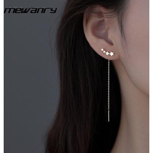 Mewanry Spring New 925 Sterling Silver New Fashion Long Earrings Simple Design Star Earrings Light Luxury Jewelry Gift for Women