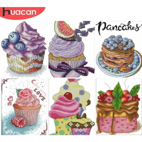 HUACAN Cross Stitch Food Kits 11CT 14CT DIY Gift White Canvas Home Decoration Embroidery Cake Sets Needlework
