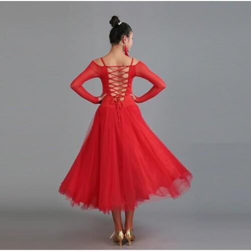 Modern Dance dress ballroom dance dress bandage back mesh sleeve and lower part dress ruffered front bust stripes shoulder