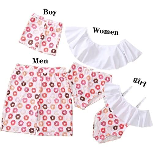 Beach Swimwear Family Matching Outfits Look Mother Daughter Bikini Swimsuits Set Mommy Dad and Me Clothes Father Son Bath Shorts