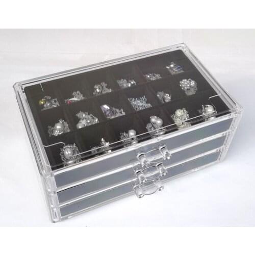 Clear Acrylic Jewelry Storage Box With 18 Grids Black Tray Ring Earring Bracelet Necklace Holder Tray Jewelry Drawer Organizer
