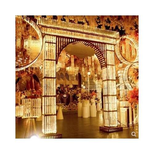 Wedding props new illuminated crystal arches Wedding Hall hotel scene decorated with a stage background decorative screen