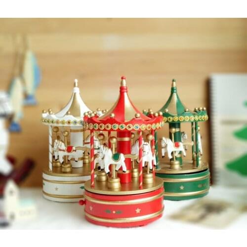 Christmas decorations wooden octave box rotating amusement Horse Music Box winding movement childrens gift