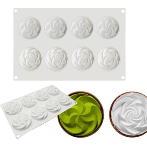 Silicone French Mousse Cake Molds 3D Bakeware DIY Mould, Plastic Round Crispy Tool, 8 Holes Origami Two in One