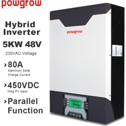 Solar Inverter 5000W 80A 500Vdc MPPT Parallel Inverter 48V 230VAC Pure Sine Wave Hybrid Inverter With Battery Charger