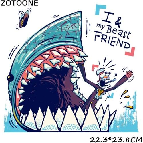 ZOTOONE I&My Beast Friend Cute Cartoon Iron-on Transfers Patches for T-Shirt Heart Applique DIY Clothes Patch Sticker Shark G