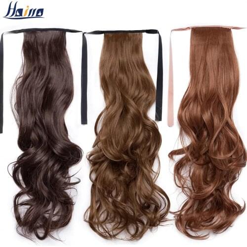 SNOILITE 18'' Long Wavy Ponytail Clip In One Piece Ponytail Hair Extension Drawstring Synthetic False Hairpiece With Hairpins