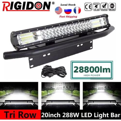 20inch/288W 7D Tri-Row Led Light Bar +23inch Bracket +Wiring for Offroad Truck 4WD SUV UTE ATV Boat Car Driving Light Fog Light