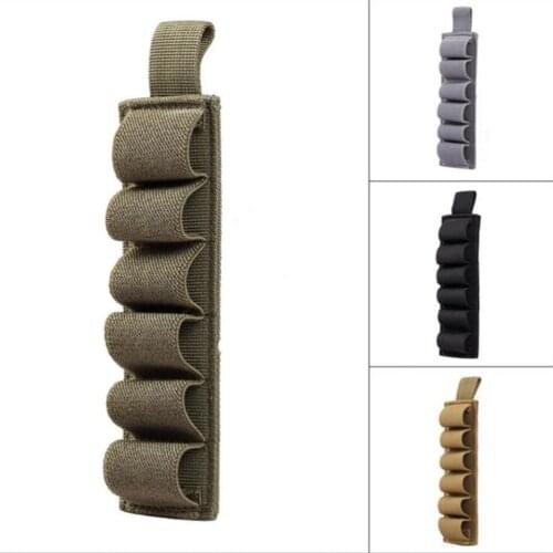 Outdoor Portable Tactical 6 Round Shotgun Buttstock Shell Bullet Holder Adhesive Strip nylon Pouch Ammo Airsoft Hunting