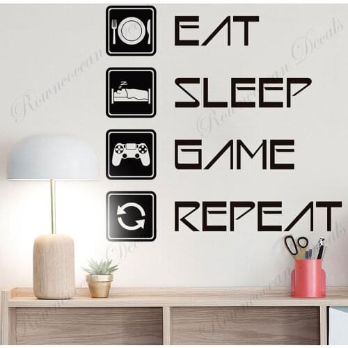 Eat Sleep Game Repeat Gaming Setup Wall Sticker Vinyl Modern Home Decor Kids Boys Room Teens Bedroom Game Room Decals 4619