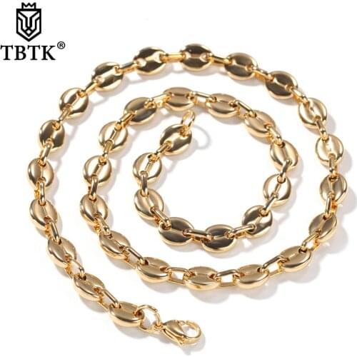 TBTK Gold Stainless Steel Metal Link Chain Necklace Simple Style Punk Man 9mm Width Fashion Trendy Jewelry Free Shipping