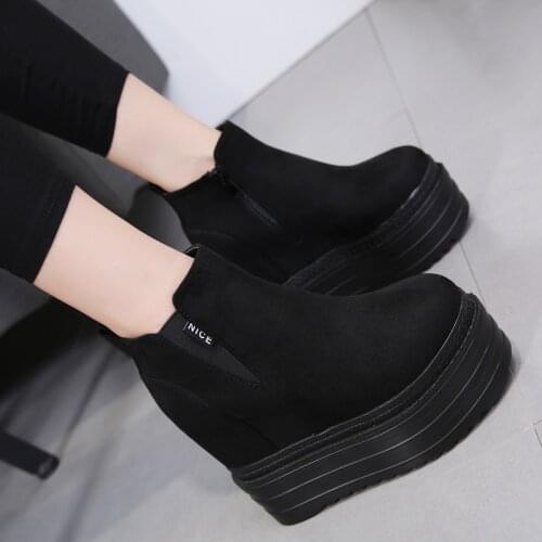 Black Punk Rivets Platform Boots Women Lace up Heel Increasing Martin Boots Women Faux Suede Goth Boots Women Shoes