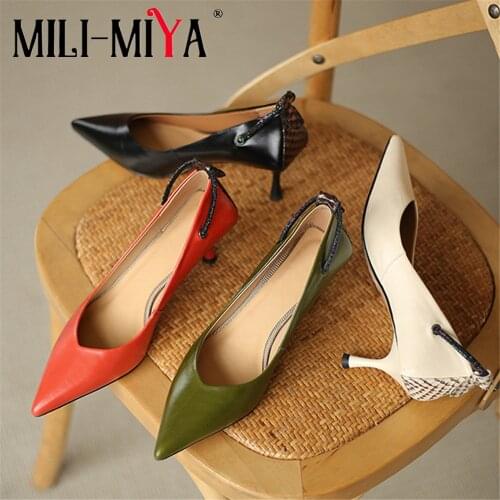 MILI-MIYA New Arrival Sexy Thin Heels Pointed Toe On Women Cow Leather Pumps Solid Color Dress Party Wedding Shoes Size 34-40