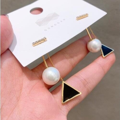 S925 Silver Woman Needle Wearing Triangle Tassel Earrings Elegant Fashion Geometric Same Sex Temperament Pearl Earrings Jewelry