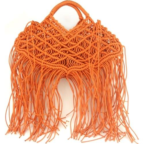 Hollow Handmade Cotton Rope Bags Straw Woven Handbag For Women Fashion Tassel Bag Lady Summer Luxury Brand Shoulder Bag Purses