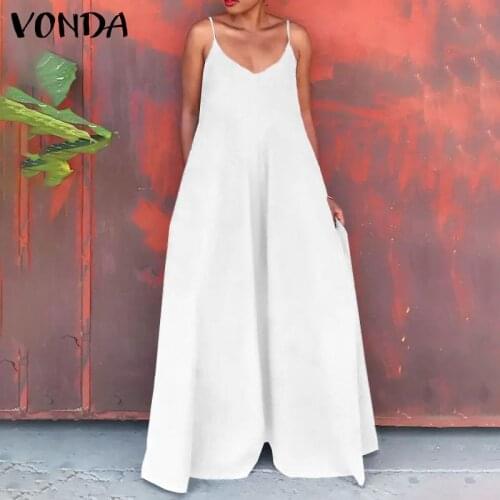 Overalls For Women Casual Sleeveless Jumpsuits 2021 VONDA Female Office Wide Leg Pants Long Trousers Palazzo Pants Dungaree