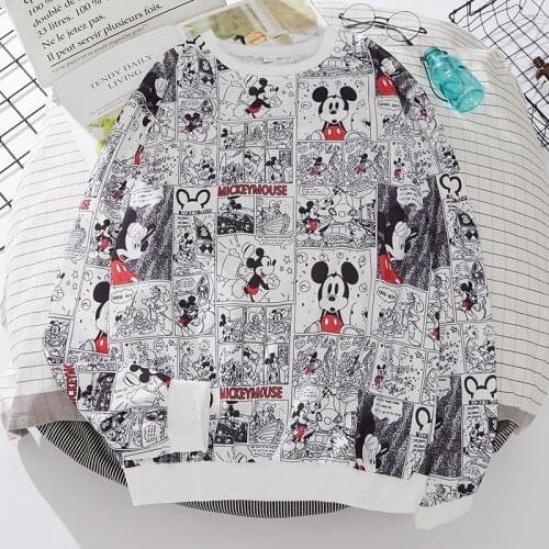 Disney Woman Cartoon Print Sweatshirt Fashion Casual Pullover Thin Sweatshirts Female Mickey Mouse Korean Loose Plus Size Tops