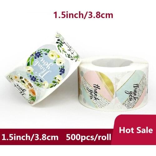 1.5inch/3.8cm Round Color Flower Thank You Stickers Seal Labels 500pcs for Wedding Party Scrapbooking Envelopes Baking Sticker