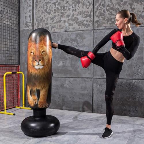 1.6m Adult Inflatable Punching Bag Lion Shape Releases Stress PVC Stereo Thicken Fitness Boxing Column Bag Playground Equipment