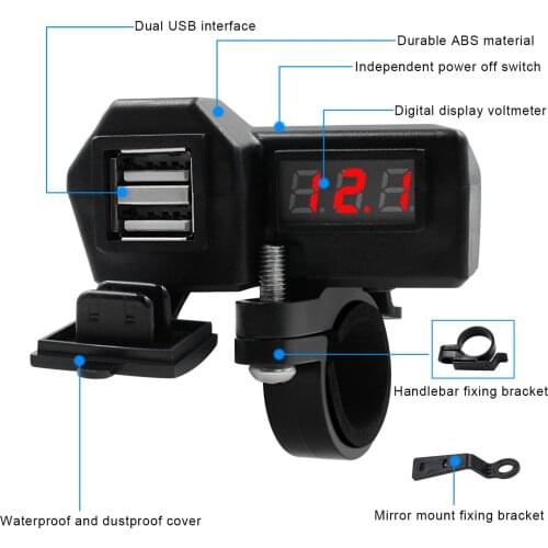 10-24V 5V/3.4A Motorcycle Multifunctional Dual USB Mobile Phone Charger Adapter with Voltmeter Motorcycle Accessories