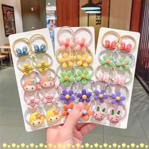 10Pcs/Set Cartoon Flower Baby Girls Hair Rope Cute Fruit Kids Elastic Hair Bands Ponytail Holder Hair Ring Hair Accessories