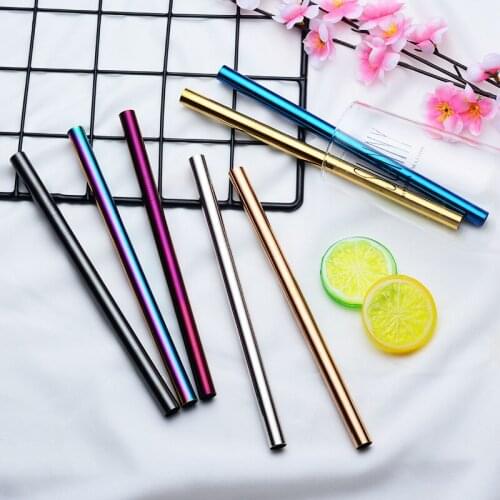100pcs Colorful Wide Straws Stainless Steel Bubble Tea Straws Reusable Beer Fruit Juice Drinking Straws 12mm WB18