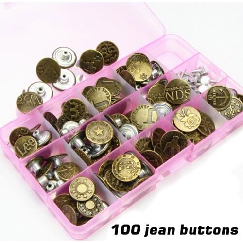 100pcs Detachable Buttons Jeans Easy Clip Snap Button Perfect Fit Instant Universal Buckles Thin Waist Replacement No Sew Needed