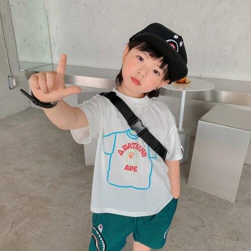 2021 Childrens T Shirt Summer New Baby Boys Tops Tees Boys and Girls Casual Loose Print T Shirt Boys Short-sleeved T-shirt 2-9Y