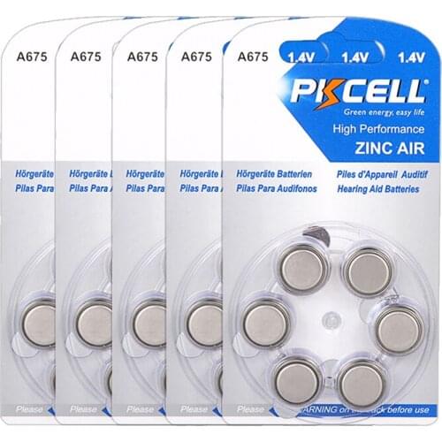 30pcs PKCELL 1.4V Hearing Aid Batteries Zinc Air A675 675A ZA675 675 PR44 ( Quantity 5pack*6 )