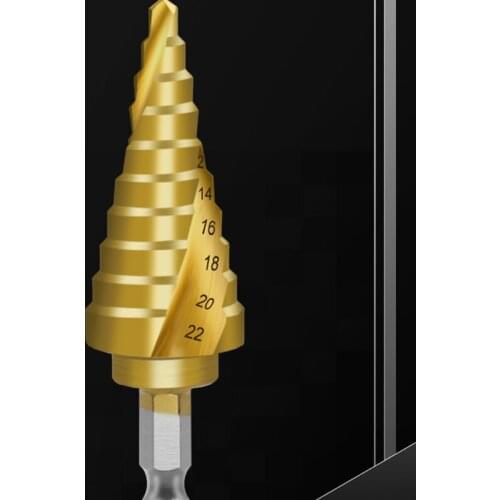 4-22mm Titanium Coated Spiral Slot 4241 Hexagon Shank Pagoda Drill Step Drill Bit High Speed Steel Reaming Drill Hole