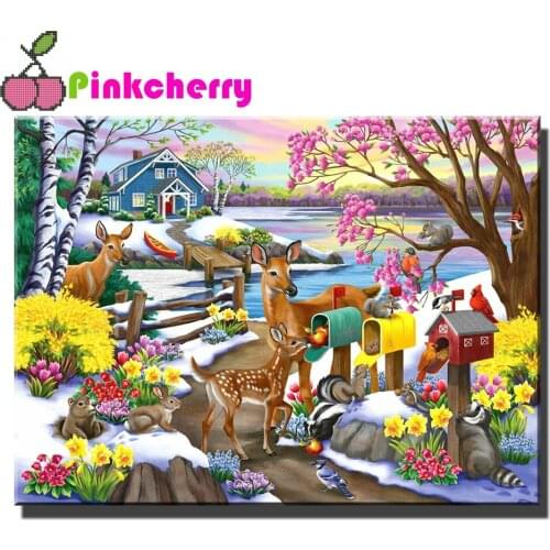 5d diy diamond painting Birds Home mosaic cross stitch 3d embroidery diamond Full round square Drill Farmhouse Snow deer k1152