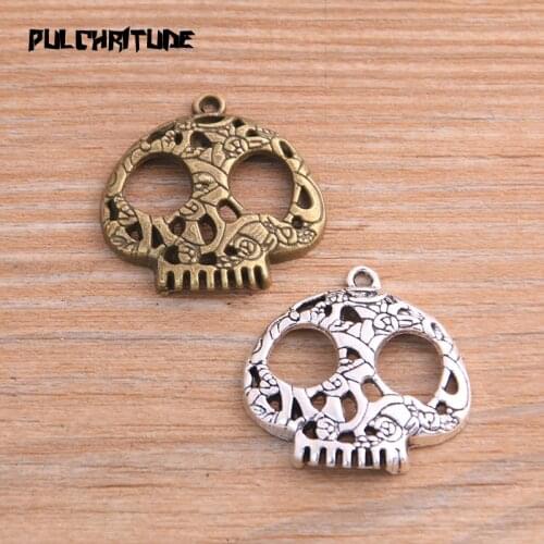 6pcs 27*27mm Two Color Skull Charms Halloween Pendant Findings Accessories DIY Vintage Choker Necklace