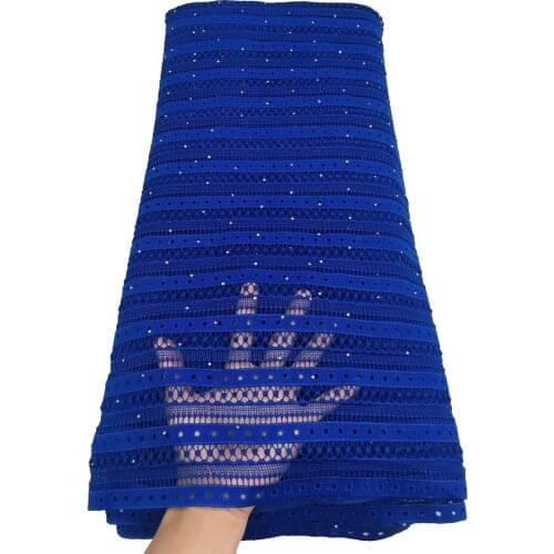 African Lace Fabric Royal Blue Guipure Lace with Stones Embroiderey Cord Lace Fabric High Quality Nigeria Lace Fabric VFM4923