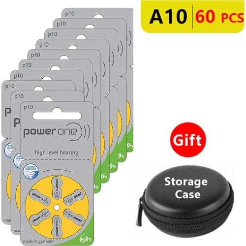 Hearing Aid Batteries Size 10 za Power one,Pack of 60,Yellow Tab PR70 1.4V Type A10 Zinc Air Amplifier Battery p10 with Case