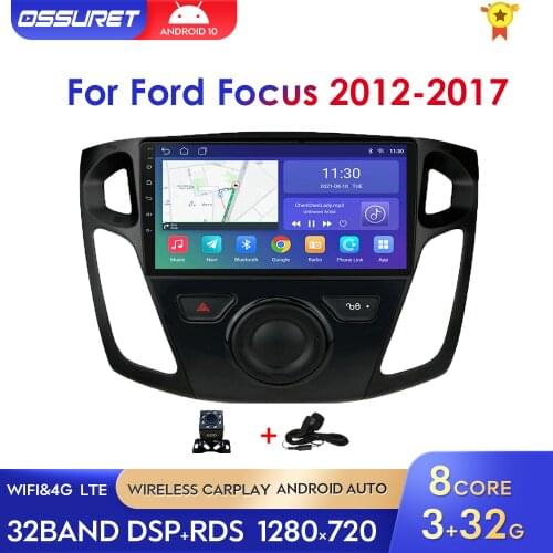 Car Radio Multimedia Android 10 GPS for Ford Focus 2012-2017 2Din Video Stereo Player Navi Touch Screen DSP WC Bluetooth WIFI BT
