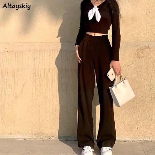 Pants Women Spring Black Vintage High Waist Simple Plus Size Female Trousers All-match Student Popular Chic Japanese Style Loose