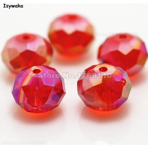 Isywaka Red AB Color 10*12mm 70pcs Rondelle Austria faceted Crystal Glass Beads Loose Spacer Round Beads for Jewelry Making