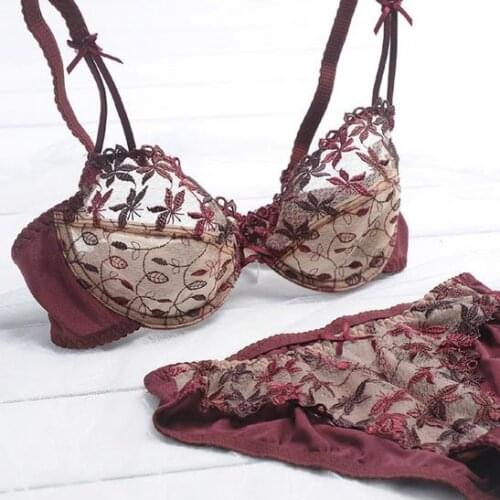 Sexy Transparent Bra Set Underwear Women Lace Embroidery Soutien-gorge Ensemble Push-up Womens Underwear Set Breathable CG13