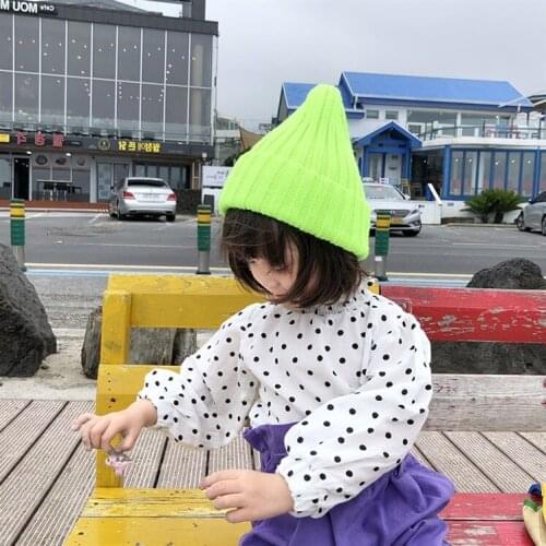 Baby Polka Dot Long Sleeve GIRLS Shirt Girls New Style Pullover Thin Type for Spring and Autumn Western Style Children Lace Col