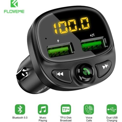 FLOVEME Car Charger for iPhone 11 7 Digital Display Car USB Charger Xiaomi Bluetooth Car Kit LED MP3 Player Fast Type C Charger