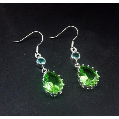 Gemstonefactory Big Promotion Single 925 Silver Teardrop Hot Green Topaz Dangle Drop Earrings Jewelry for Women Mom 20213748